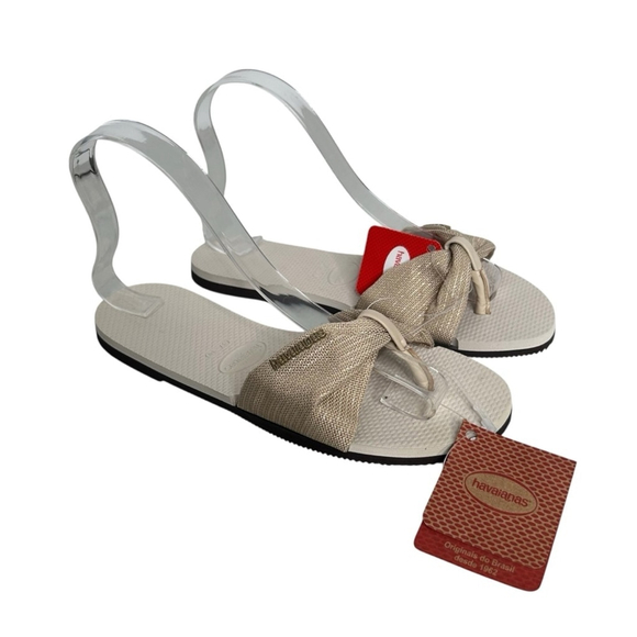 Havaianas You St. Tropez Metallic Shine Sandals Flip Flops Beige Women's 7/8 - Picture 5 of 9